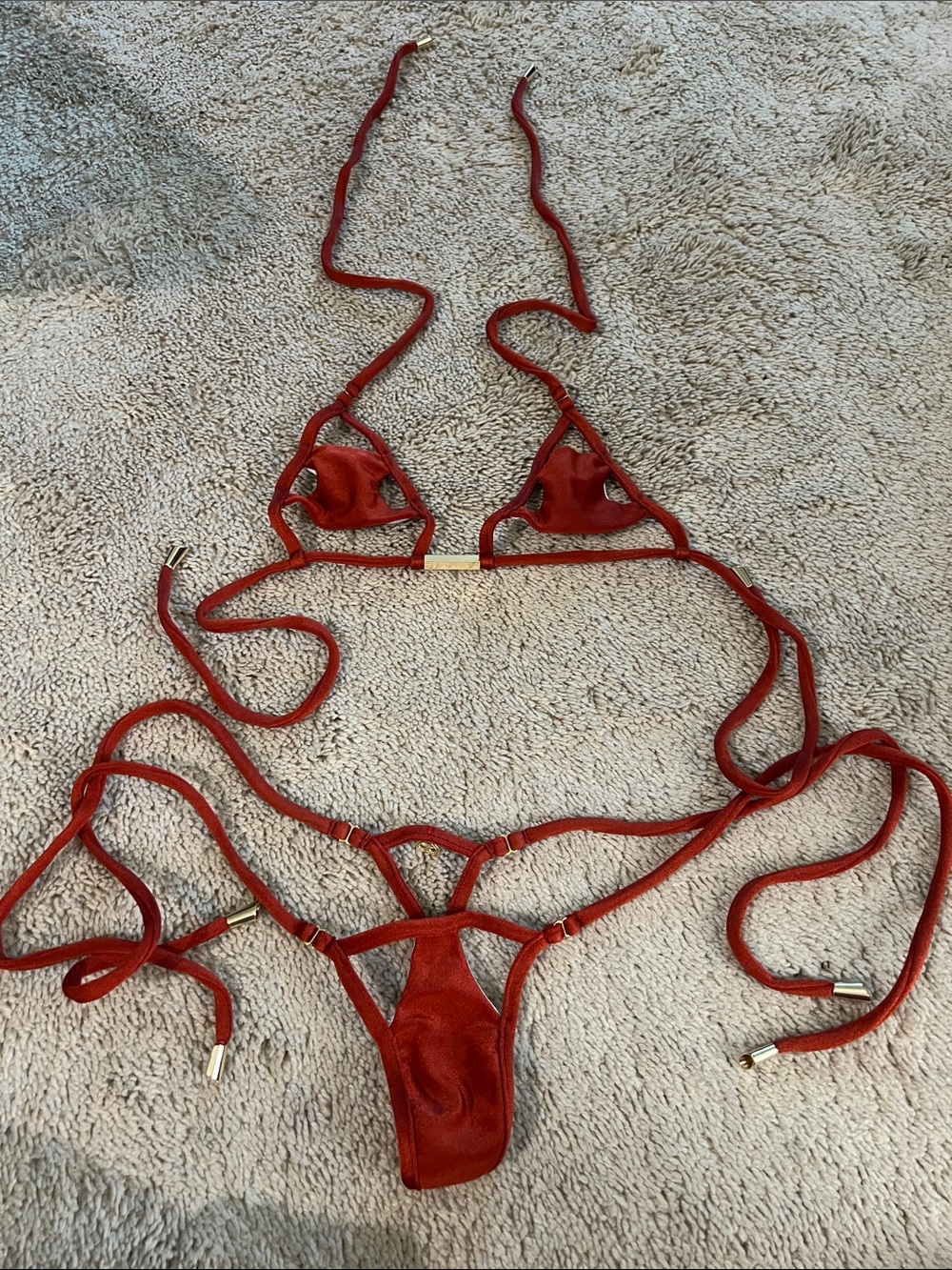 Rust color Strappy Micro Bikini with Gold Accents